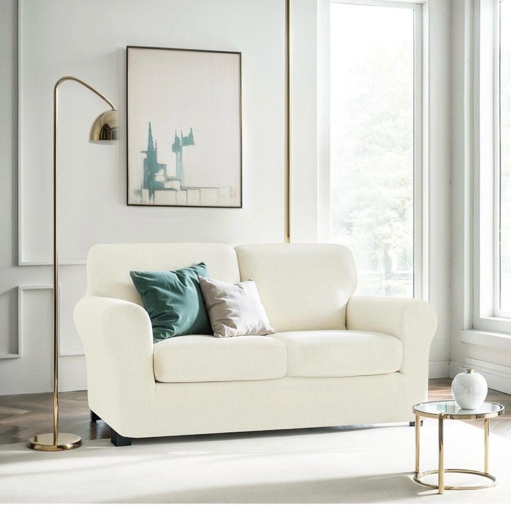 BRAND NEW LOVESEAT COVER- 5 piece cream color